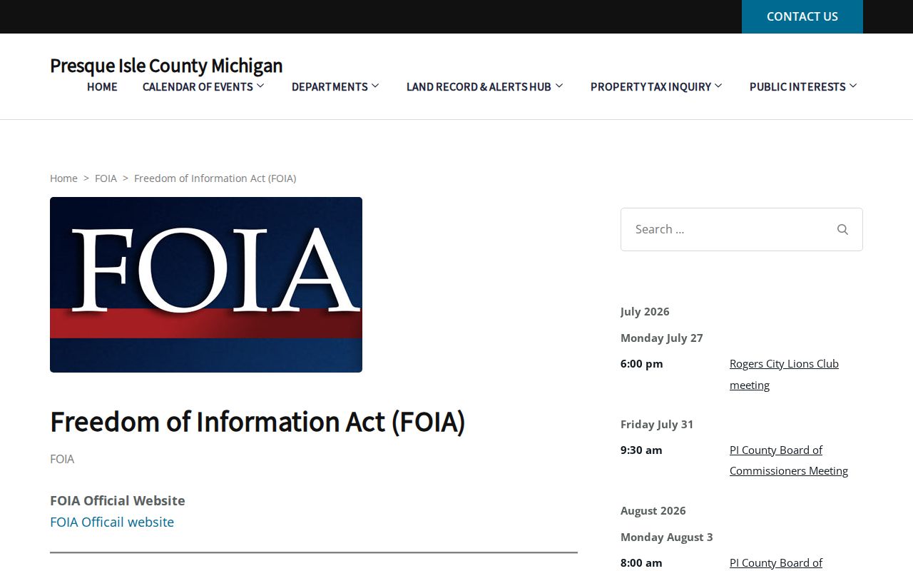 Presque Isle County criminal records FOIA policy and forms