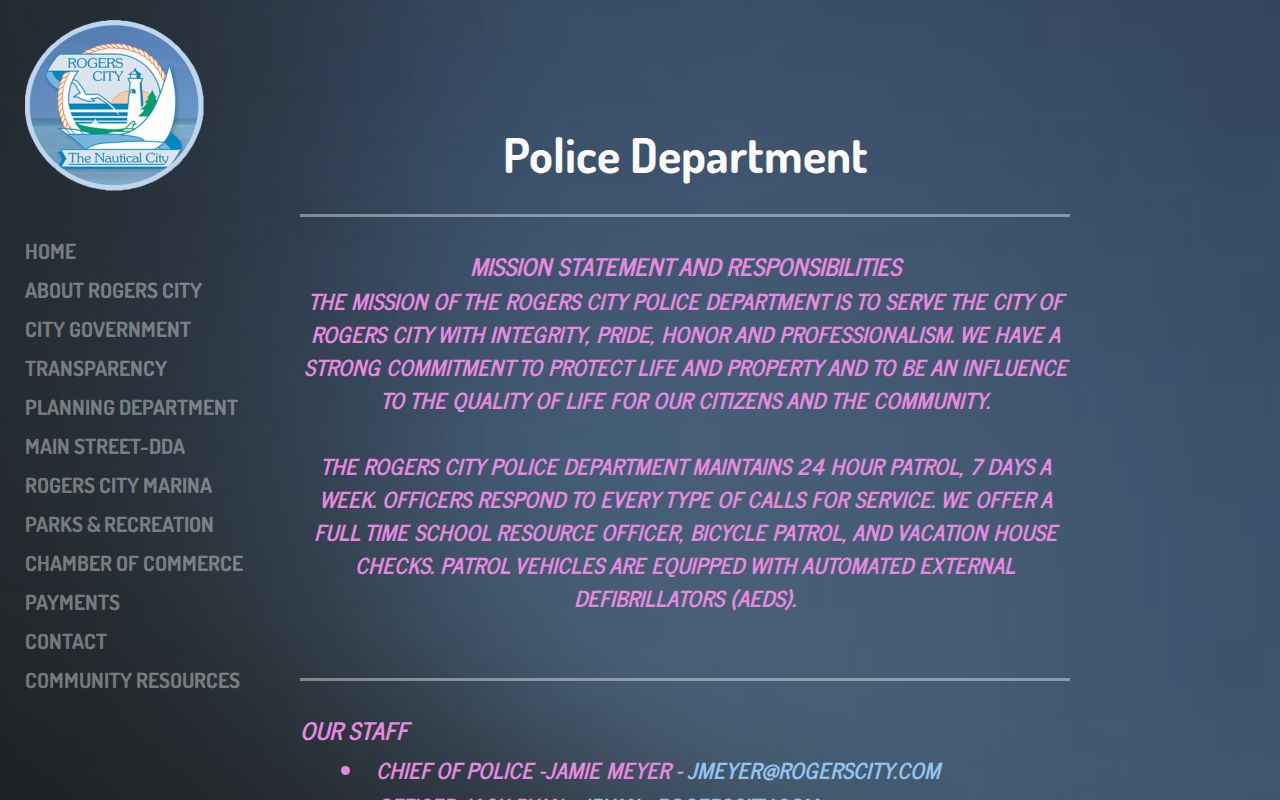 Rogers City criminal history and police records contact page
