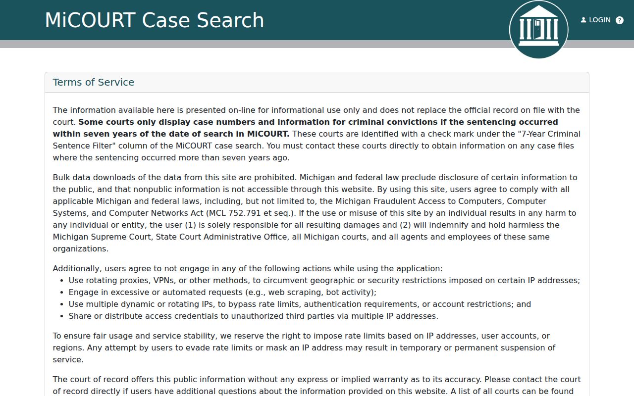 MiCOURT search for Presque Isle County criminal court cases