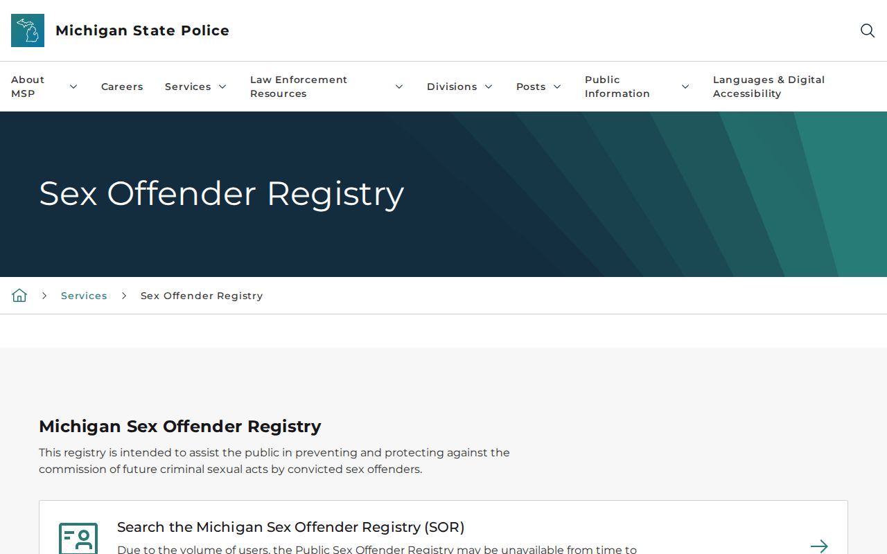 Presque Isle County sex offender registry guidance from Michigan State Police
