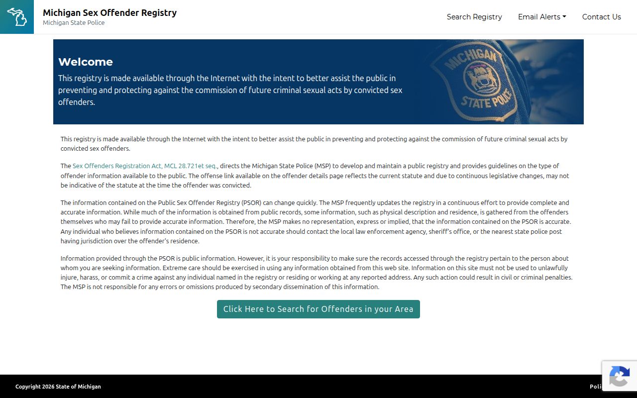 Presque Isle County sex offender check search form on Michigan PSOR